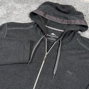 Tommy Bahama Hoodie Mens Large Gray Full Zip Lined Sweatshirt Pockets